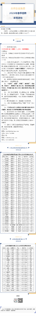 众邦企业集团2026年春季招聘录用通知