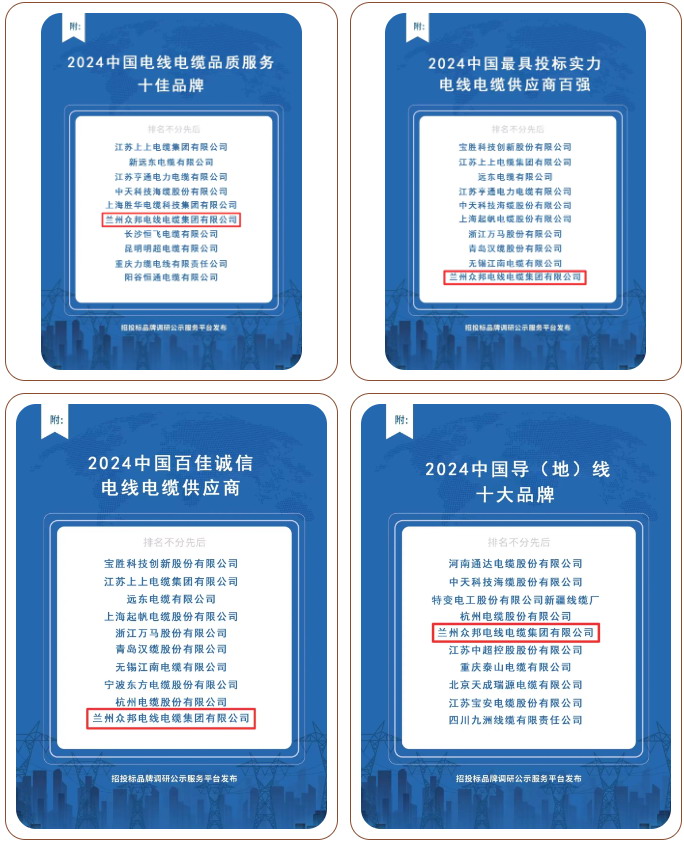 众邦电缆集团有限公司再获中国线缆行业十佳等多项殊荣